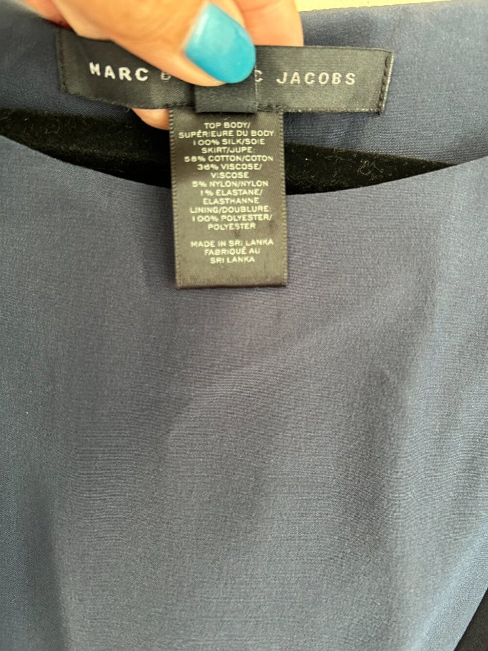 Marc by Marc Jacobs Silk Top Dress Navy Mixed Media Mini Size 4 Work Chic - Picture 3 of 11